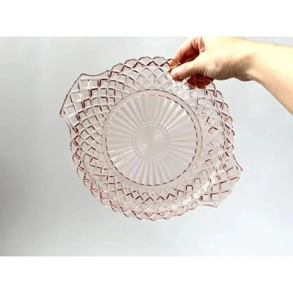 Anchor Hocking Other - Pink Depression Glass Waffle Handled Jeannette Diamond Vintage Plate